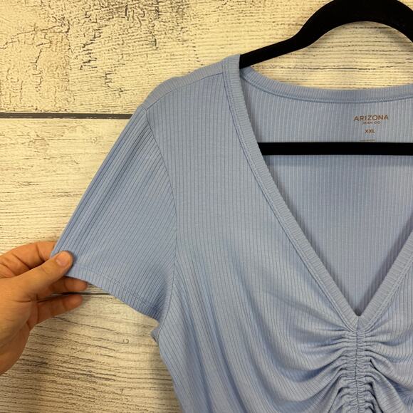 Arizona Jean Co Plus Size Light Blue Ribbed Short Sleeve Cinched Top Size XXL - Picture 4 of 8